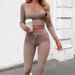 Tan Fitted Pants Set